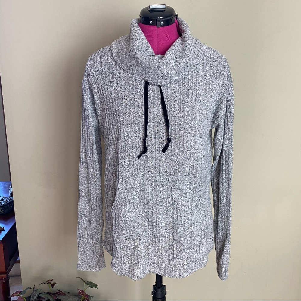 Vince Camuto Cowl Neck Gray Knit Pullover Sweater Kangaroo Pocket